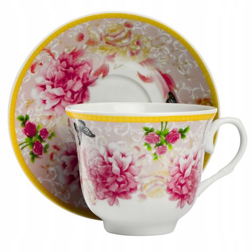 2x FILIŻANKA ZE SPODKIEM KWIATY 250ml do KAWY HERBATY FILIŻANKI DO ESPRESSO na Arena.pl