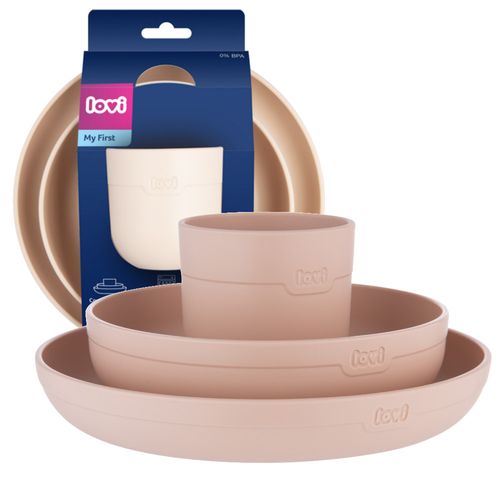 LOVI ZESTAW NACZYŃ DLA DZIECI DO NAUKI JEDZENIA TALERZYK MISKA KUBEK na Arena.pl