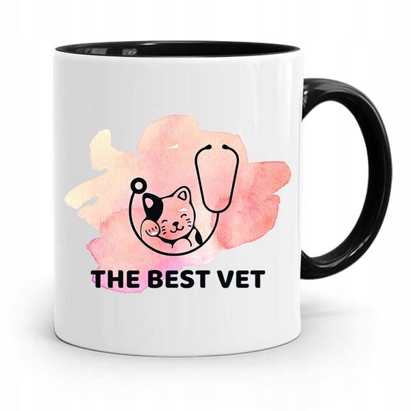 Kubek Czarny Prezent Dla Weterynarza The Best Vet Z Nadrukiem Ze Zdjęciem zdjęcie 1