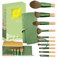 ZESTAW PROFESJONALNYCH PĘDZLI DO MAKIJAŻU PĘDZELKI W ETUI PĘDZLE ZIELONE