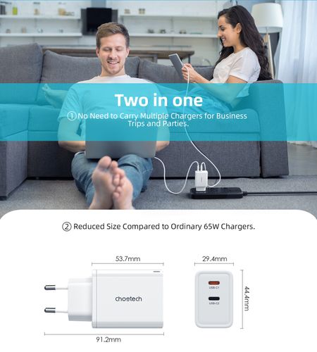 ładowarka sieciowa gan 2x usb-c pd 65w biała na Arena.pl