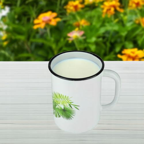 KUBEK GŁADKI EMALIOWANY 1,5L WZÓR MONSTERA IDEALNY DO NAPOJÓW KOMPOTU MLEKA na Arena.pl