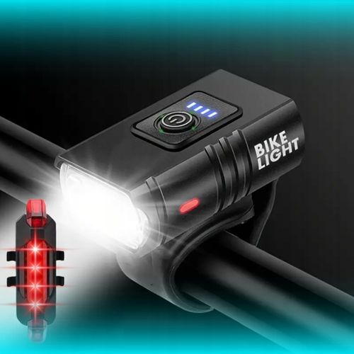 MOCNA LAMPKA ROWEROWA PRZEDNIA TYLNA LED WODOODPORNA AKUMULATOR USB ZESTAW na Arena.pl