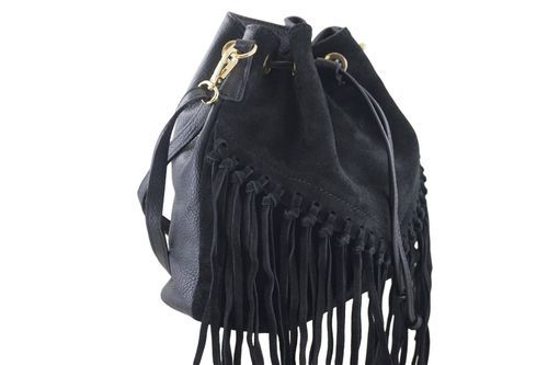 Torebka skórzana boho style - Czarna na Arena.pl