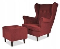Fotel uszak ARI z podnóżkiem, skandynawski Family Meble czerwony welur