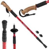 Czerwony kij trekkingowy Nordic Walking z wygodnym korkowym uchwytem