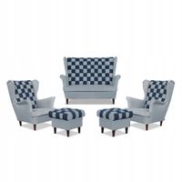 Zestaw uszak CAROL DUO sofa fotele pufy szaro - granatowy