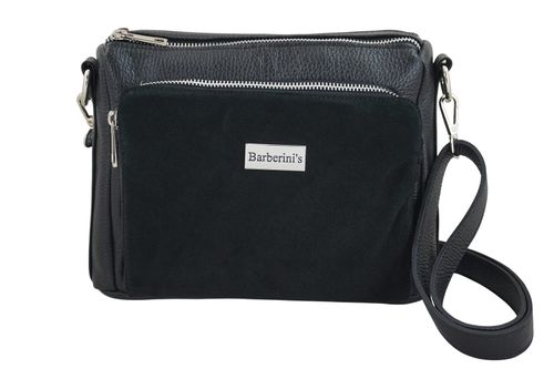 Codzienna torebka ze skóry naturalnej z zamszem - Czarna na Arena.pl