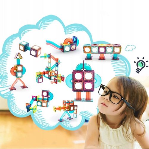 KLOCKI MAGNETYCZNE KONSTRUKCYJNE ŚWIECĄCY TOR KULKOWY ZJEŻDZALNIA 3D na Arena.pl