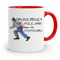 Kubek Czerwony Prezent Dla Najszybszego Policjanta Z Nadrukiem Ze Zdjęciem