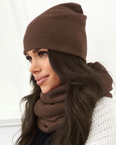 KOMPLET DAMSKI KOBIECY ZIMOWY MODNY CZAPKA KOMIN POLSKI CZEKOLADOWY 2468 na Arena.pl