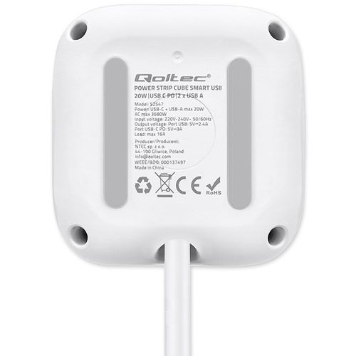 Qoltec Kostka Zasilająca 6w1, USB-C PD 20W, 2m, Biała na Arena.pl