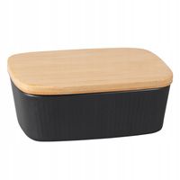 Maselniczka porcelanowa ryflowana RONNIE RIBS czarna z bambusową