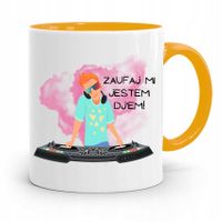Dla Dja Muzyka Kubek Żółty Zaufaj Mi Jestem Dj! Z Nadrukiem Ze Zdjęciem