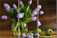 60 90CM OBRAZ 3 ELEM FIOLETOWY BUKIET DRUK PŁÓTNO RAMA