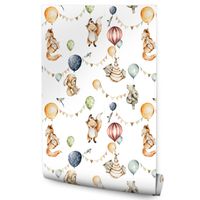 Tapeta W Rolce Do Pokoju Dziecięcego ZWIERZĘTA Balony Akwarele Bajka