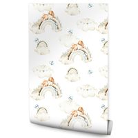 Tapeta Do Pokoju Dziecięcego TĘCZE Pastelowe Chmury Króliczki Niebo