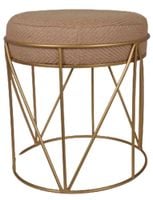 Puf z lnianym siedziskiem na złotym stelażu duża