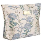 kosmetyczka z materiału syntetycznego w błękitno-beżowym kolorze zdobiona