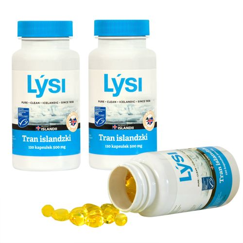 Tran Lýsi islandzki kapsułki OMEGA 3 witaminy A D E 500 mg 120 kapsułek na Arena.pl