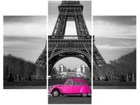 70 90CM OBRAZ 3 ELEM RÓŻOWE AUTKO PARYŻU ŚCIENNY PŁÓTNO