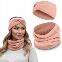 Komplet Damski OPASKA i KOMIN Ciepły Zestaw Zimowy PREMIUM Pudrowy Róż