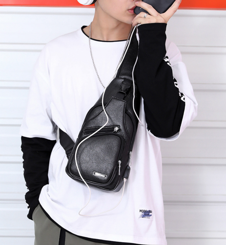 Elegancka nerka pojemna saszetka na ramię torba plecak ekoskóra usb czarna na Arena.pl