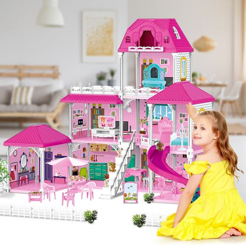 Duży Domek Dla Lalek Villa Rozkładany z Mebelkami, Laleczkami i Pieskami XXL na Arena.pl