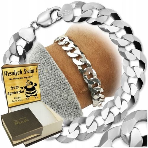 SREBRNA BRANSOLETKA MĘSKA 925 PANCERKA 10,5mm DIAMENTOWANA GRAWER GRATIS na Arena.pl