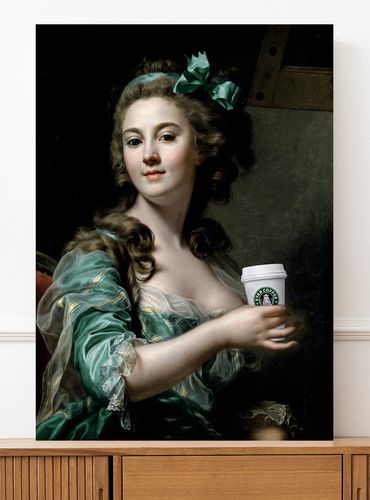 Obraz na płótnie dama z kawą portret pop art 80x120 cm na Arena.pl