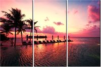 60 90CM OBRAZ 3 ELEM ZACHÓD SŁOŃCA RÓŻU PLAŻY MALEDIWACH DRUK PŁÓTNO RAMA