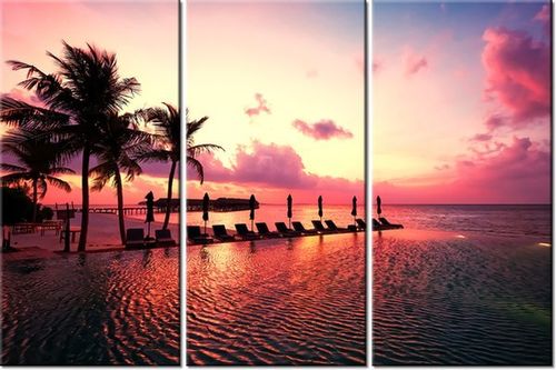 60 90CM OBRAZ 3 ELEM ZACHÓD SŁOŃCA RÓŻU PLAŻY MALEDIWACH DRUK PŁÓTNO RAMA na Arena.pl