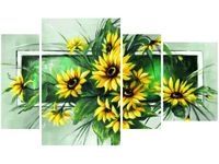 135CM 80 OBRAZ 4 ELEM SŁONECZNIKI ZIELENI ŚCIENNY