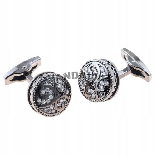 WANDALLIA Spinki do mankietów SP-MN-416 Okrągłe Czarne Klasyczne Ślubne na Arena.pl