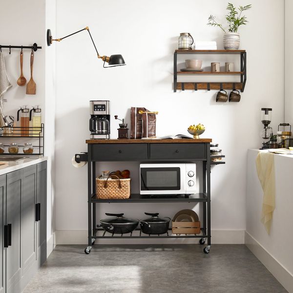 Wyspa do kuchni loft regał rustykalny brąz stal czarna 119 cm zdjęcie 5