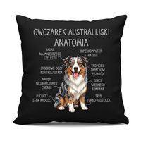 Owczarek Australijski - anatomia - czarna poduszka na prezent z pieskiem