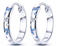 MD kobiece eleganckie kolczyki okrągłe koła niebieskie motyle motylki S925