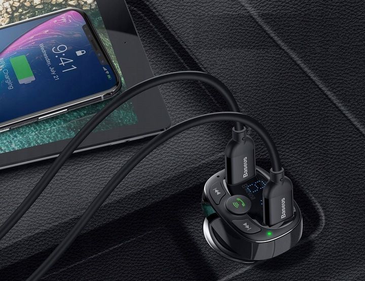 BASEUS TRANSMITER ŁADOWARKA 2xUSB FM BLUETOOTH CZYTNIK KART MICRO SD MP3 zdjęcie 7