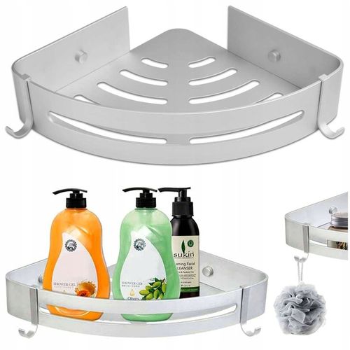 PÓŁKA ŁAZIENKOWA POD PRYSZNIC NAROŻNA SREBRNA ŚCIENNA PRYSZNICOWA KPL 2szt na Arena.pl