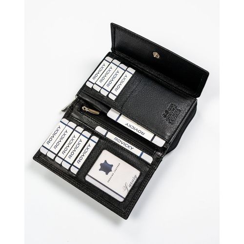 modny, skórzany portfel damski na zatrzask w czarnym kolorze - rovicky na Arena.pl