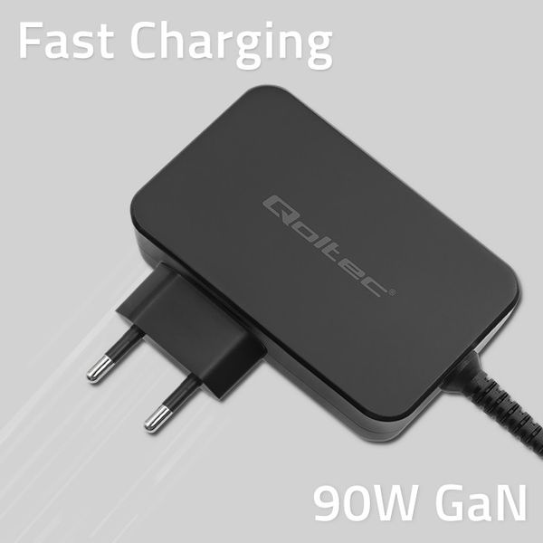Qoltec Ładowarka GaN POWER PRO 1xUSB-C 90W 5-20V 3-4.5A Czarna zdjęcie 3