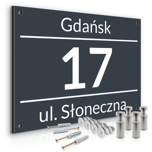 NIERDZEWNY NUMER NA DOM 40x30cm TABLICZKA ADRESOWA ANTRACYT + DYSTANSE na Arena.pl