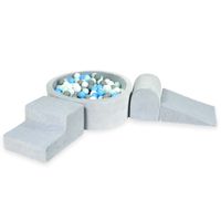 Piankowy plac zabaw z basenem okrągłym 90x30 Velvet soft jasnoszary + 200 piłek (szare, białe, jasny błękit, jasna mięta)