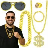 STRÓJ PRZEBRANIE DISCO GANGSTERA RAPERA LATA 80 90 ZŁOTY ŁAŃCUCH