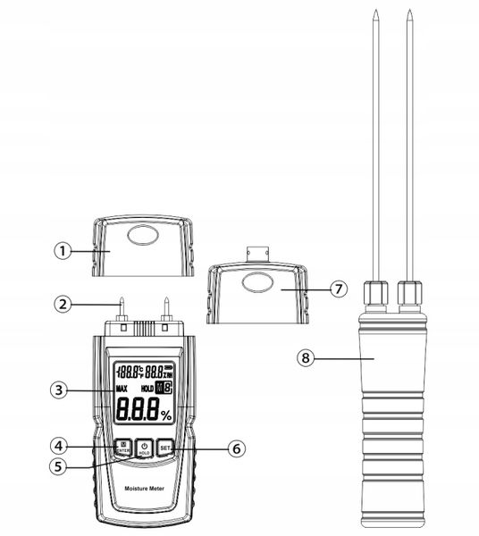 WILGOTNOŚCIOMIERZ PRECYZYJNY I SZYBKI MIERNIK WILGOTNOŚCI DREWNA+SONDA LCD zdjęcie 4