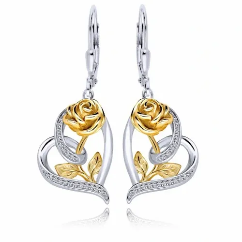 Srebrne Kolczyki 925 Wiszące Serca z Różą Grawer na Arena.pl