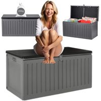 DUŻA SKRZYNIA OGRODOWA NA TARAS BALKON 270 L ANTRACYT SZARA KUFER SIEDZISKO