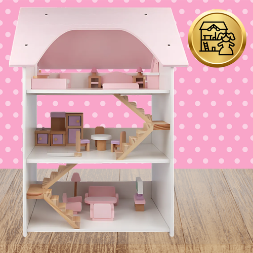 duży drewniany domek dla lalek  3 piętra +meble na Arena.pl
