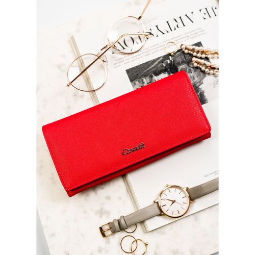 modny portfel damski w czerwonym kolorze wykonany ze skóry ekologicznej na Arena.pl