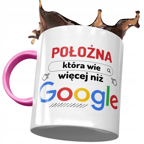 Kubek Różowy Dla Położnej Wie Więcej Niż Google Z Nadrukiem Ze Zdjęciem zdjęcie 1